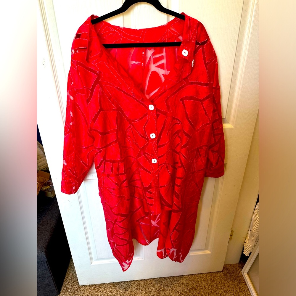 Red Button-Up Women's Top